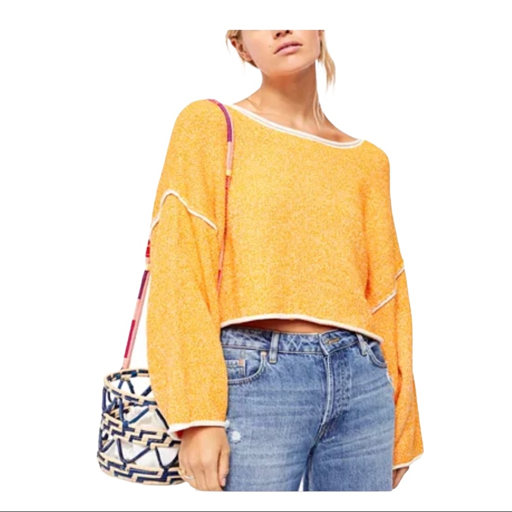 Free People Vibrant Orange‎ Scoop Neck Sweater XL